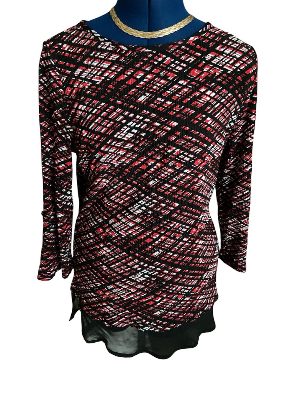 Kim Rogers Black and Red Tunic Top with Sheer Black Bottom